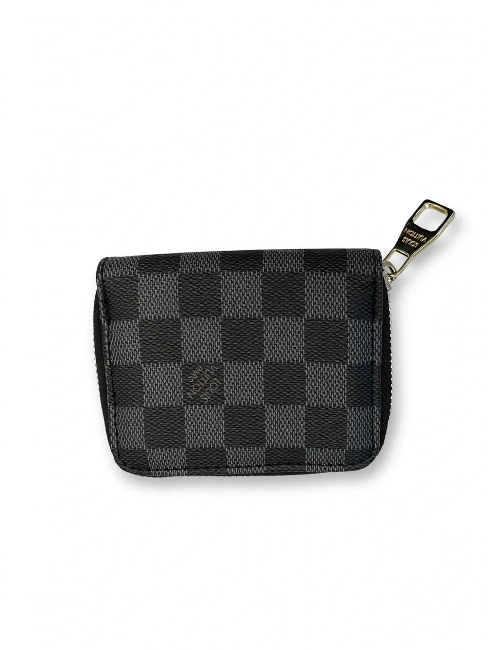 Graphite Check Zip Card Holder with Gold-Tone Pull